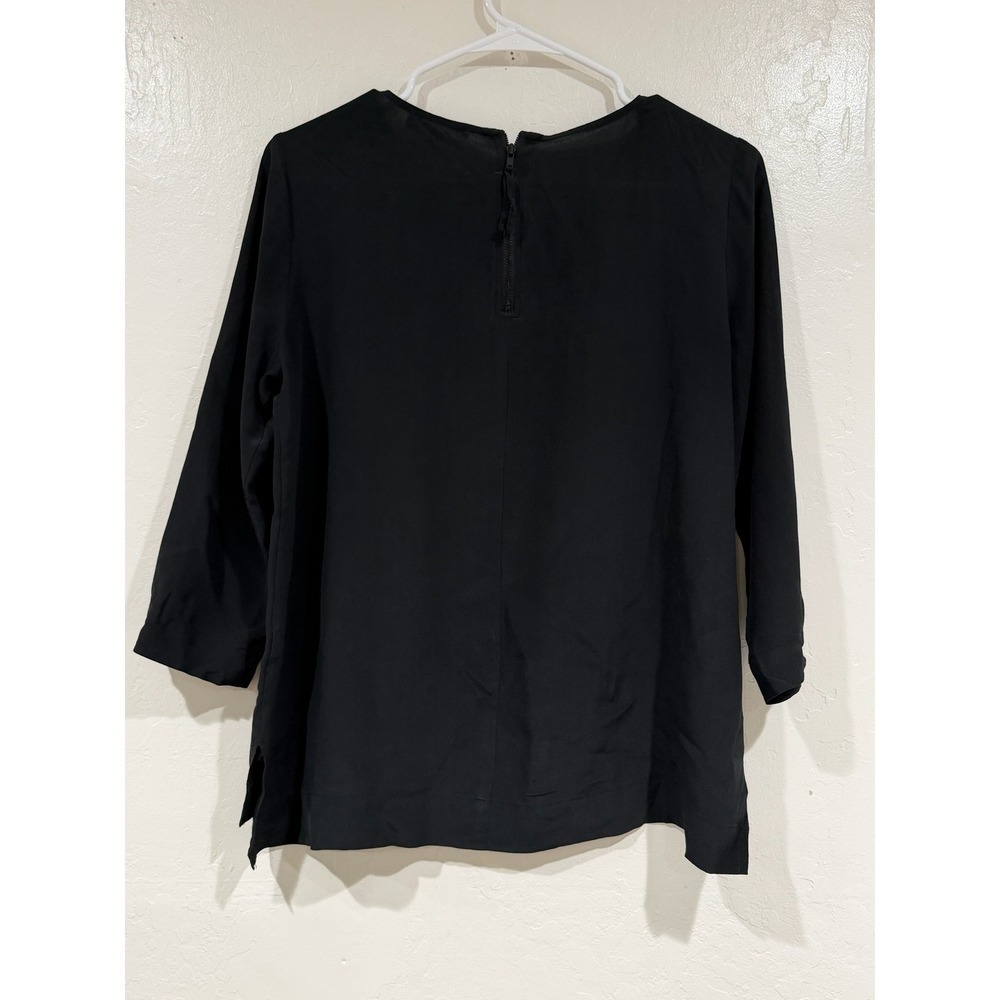 Madewell Black 100% Silk 3/4 Sleeve Back Zip Womens Top Blouse Size S - Picture 3 of 6